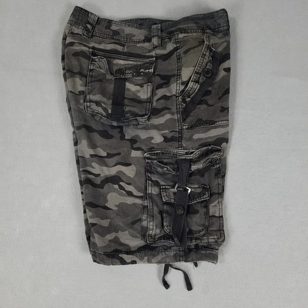 Nick Danger Cargo Shorts Mens 32 Grey Camo Tactical Relaxed Cotton Utility